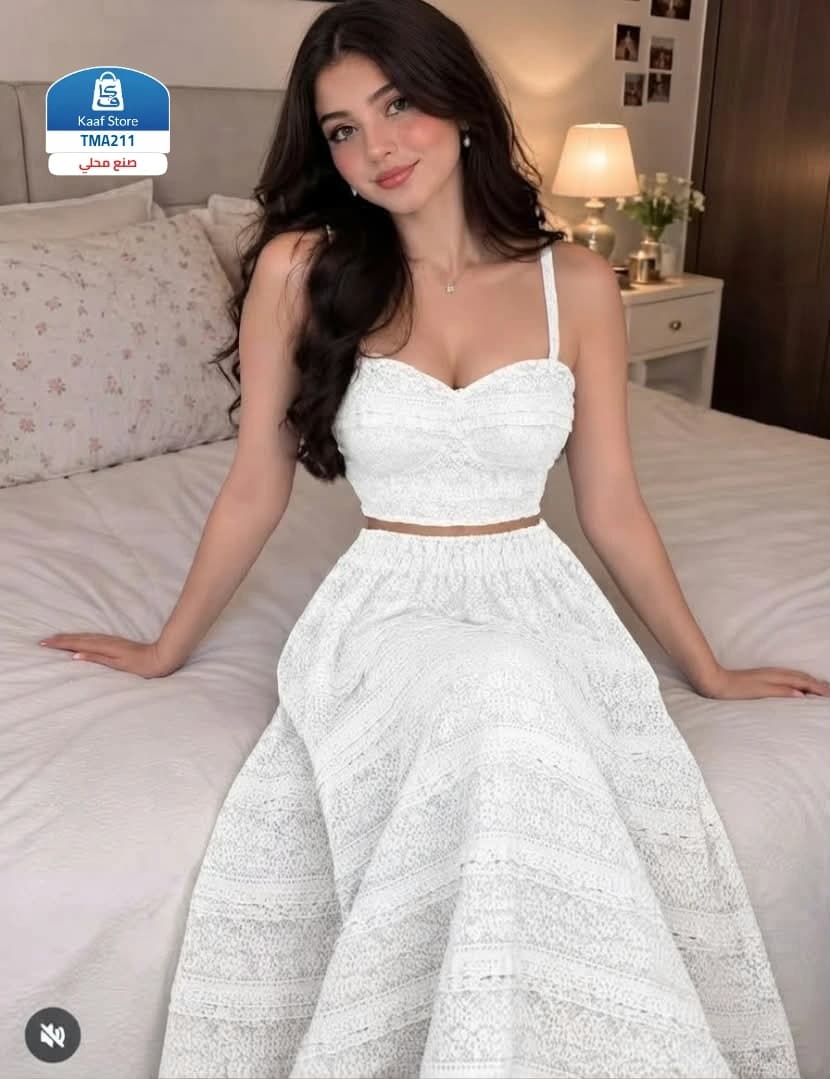 طقم نسائي راقي قطعتين توب وتنورة دانتيل thumbnail 2