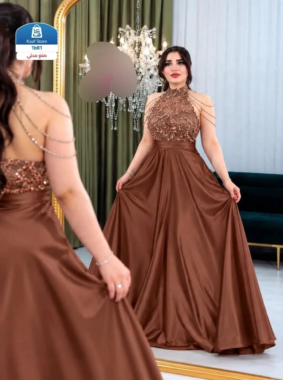 فستان حرير تك تك فاخر مع دانتل وترتر thumbnail 2