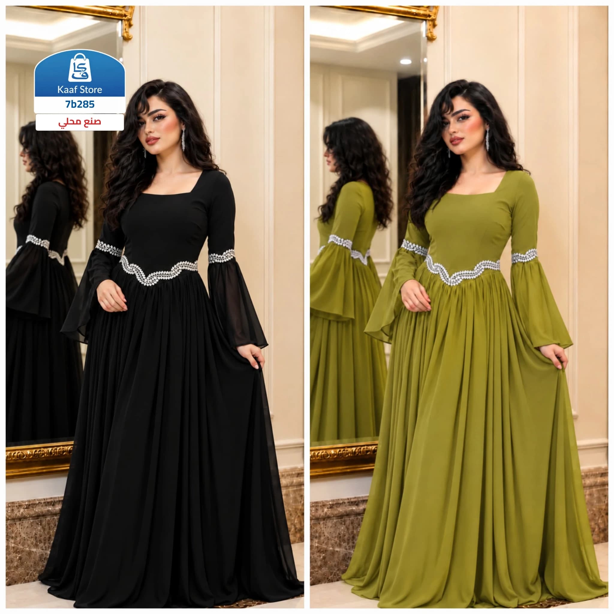 فستان نسائي سهرة شيفون مرصع بالكريستال - صورة 1