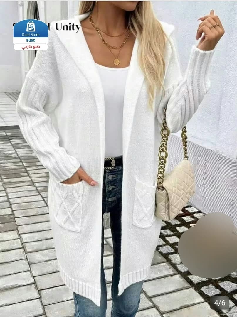 كارديجان صوف طويل أبيض ثلجي - صورة 1