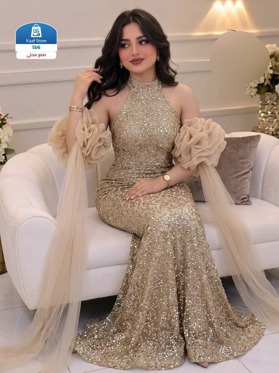 فستان شيفون مبطن بأكمام شيفون لمسات براقة - صورة 1